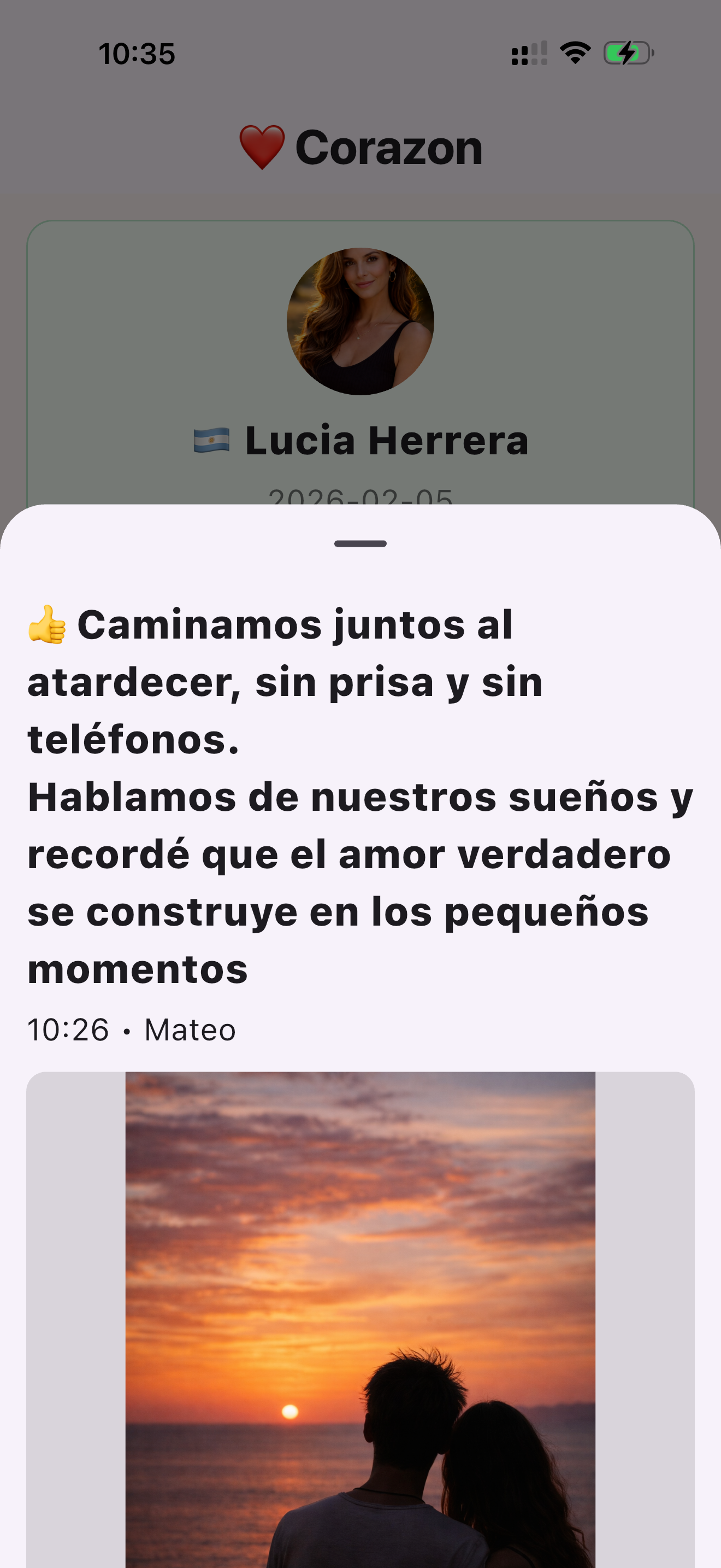 Corazon app screen 1