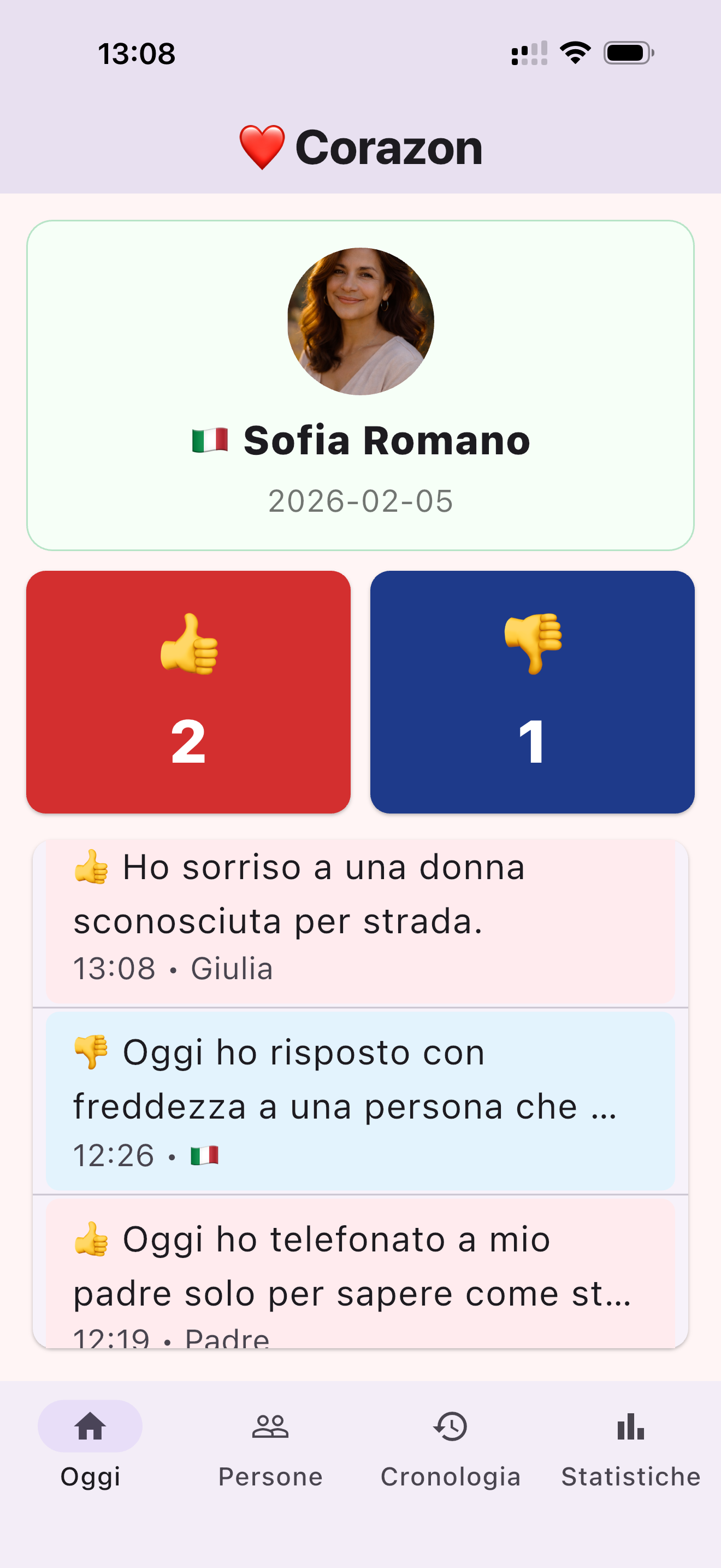 Corazon app screen 2